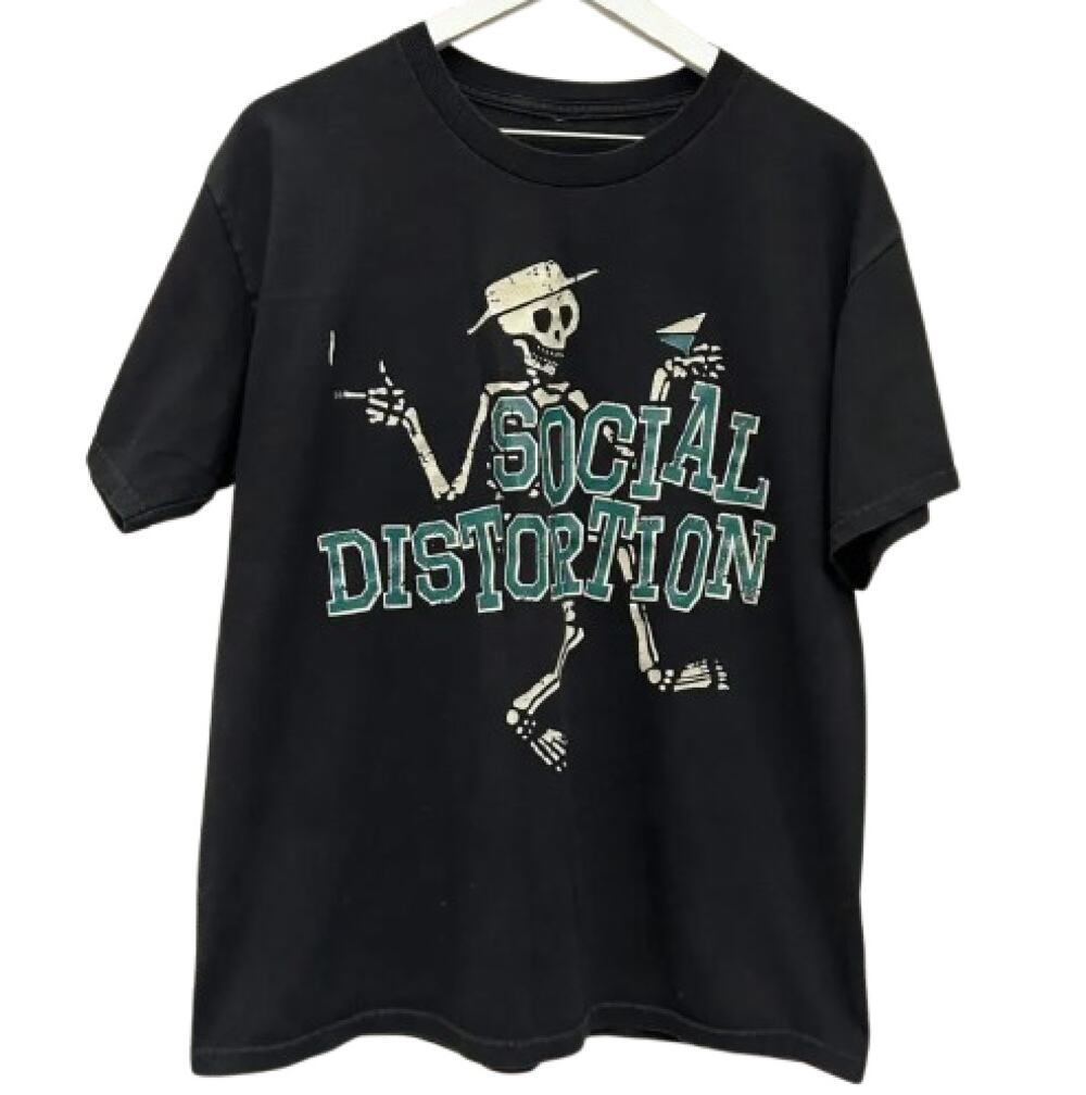 VINTAGE 90s SOCIAL Distortion Rock Band T-Shirt Men's Large Skeleton Graphic